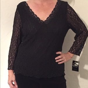 NWT- Black lace blouse with lining